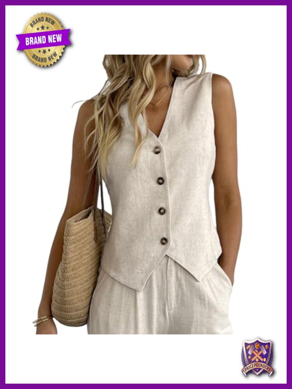Linen Vest V Neck Button Down Sleeveless Blazer Waistcoat Business Casual
